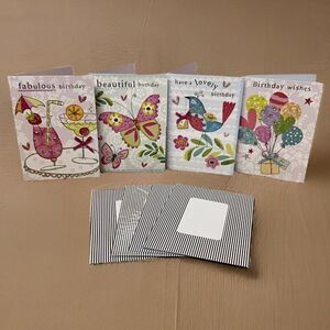 Set 0f 4 New Embellished Birthday Cards New With Envelopes